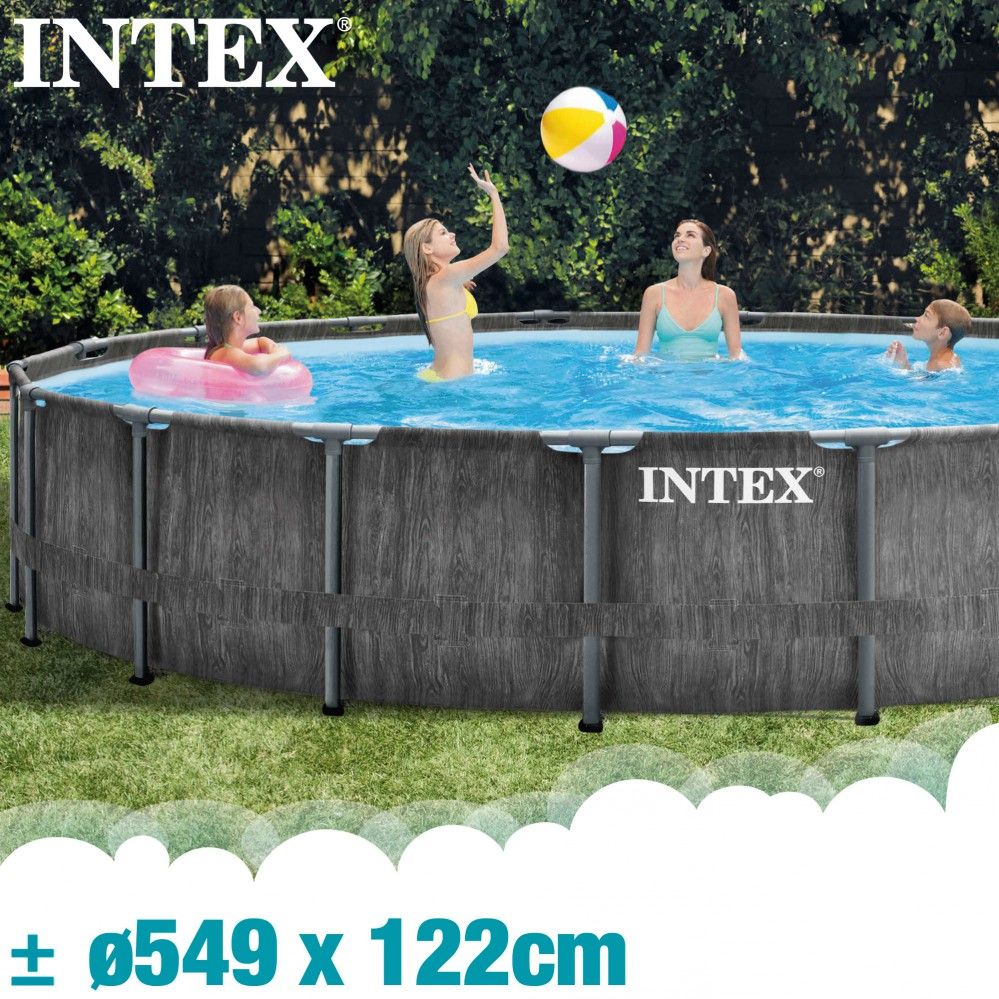 Intex 549x122cm Runder, röhrenförmiger PVC-Aufstellpool, dunkelgrau, mit Filterpumpe