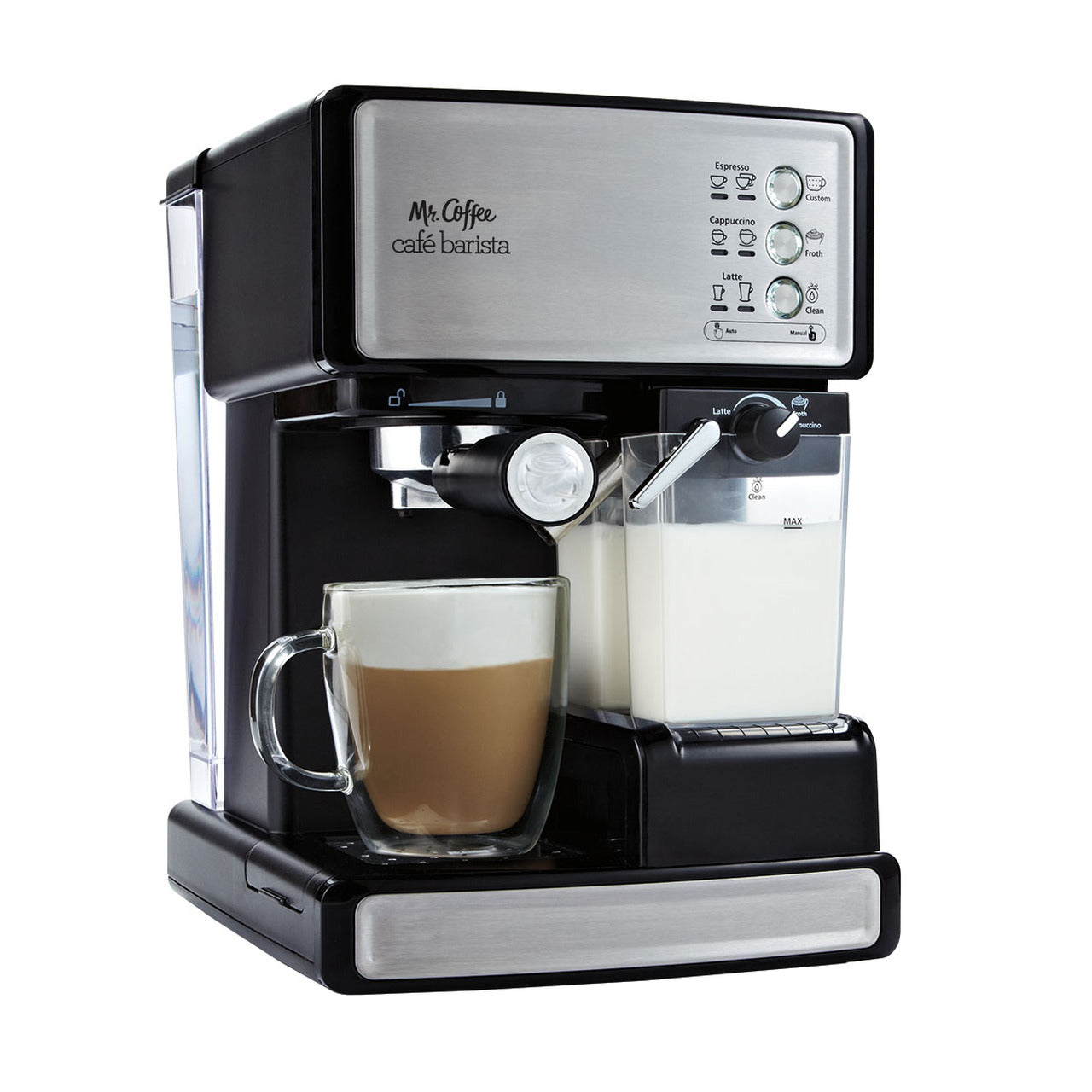 2025 Mr. Coffee Cafe Barista Espressomaschine, Schwarz und Silber
