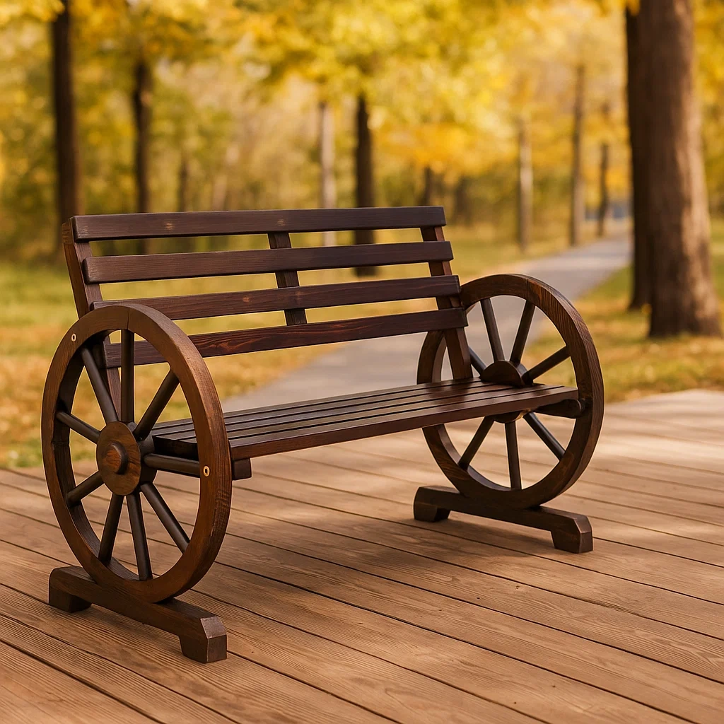 Banc de parc, marron, bois, extérieur, 106 x 53 x 76 cm