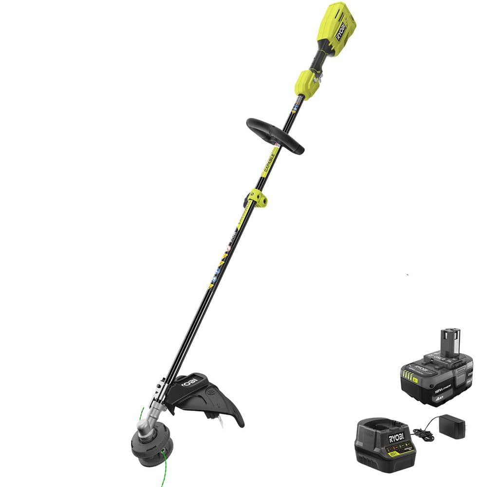 Ryobi ONE+ 18V Akku-Rasentrimmer mit bürstenlosem Motor, 15 Zoll Schnittbreite, 4,0 Ah Akku und Ladegerät (Modelljahr 2025) P20110