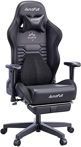 AutoFull Gaming-Bürostuhl mit ergonomischer Lendenwirbelstütze, Rennstil, PU-Leder, hoher Rückenlehne, verstellbarer Drehstuhl