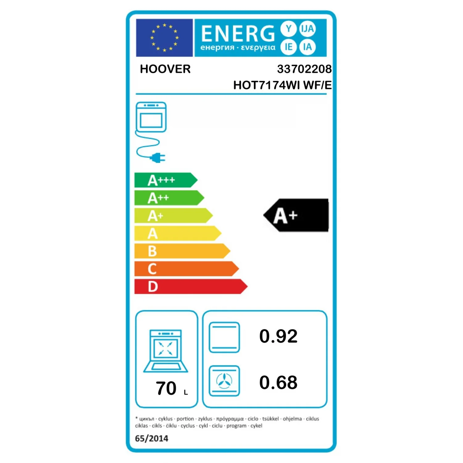 Hoover Multifunktionsbackofen A+ HOT7174WI