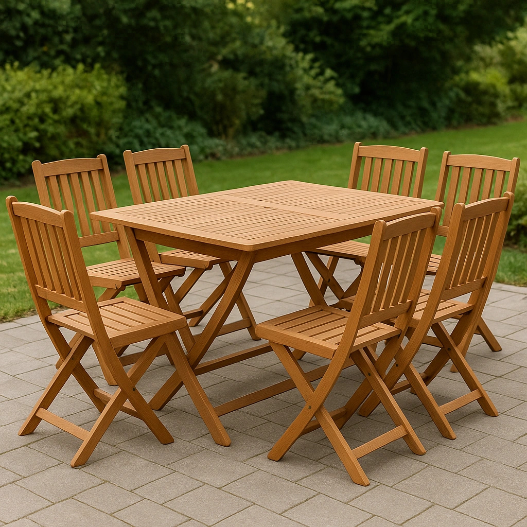 Ensemble de salle à manger (table et chaises) en bois massif marron pour jardin
