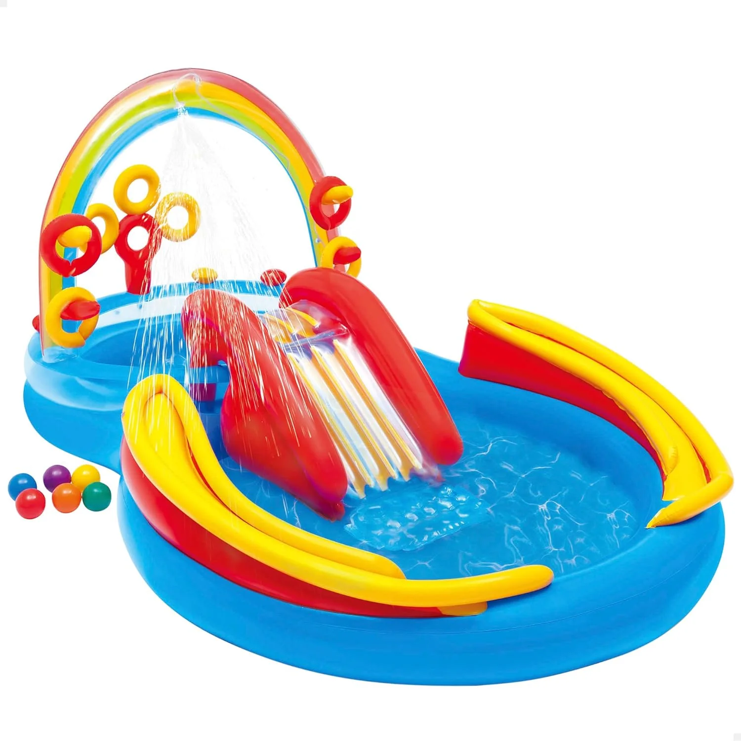 Intex Dschungelabenteuer Aufblasbarer Spielbereich – Pool mit Rutsche und Wasserspielen für Kinder