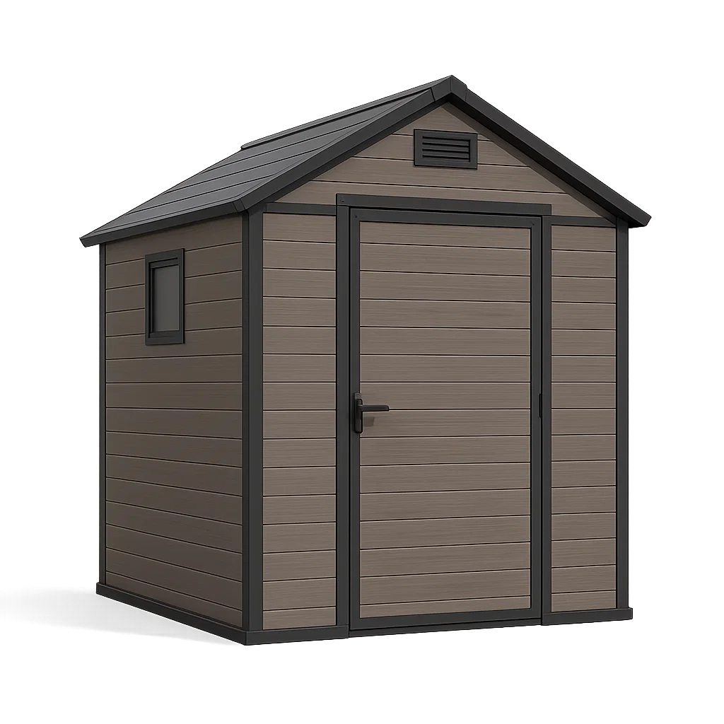 Abri de jardin en acier imitation bois marron, 190 x 170 x 200 cm kgYgFYo171My