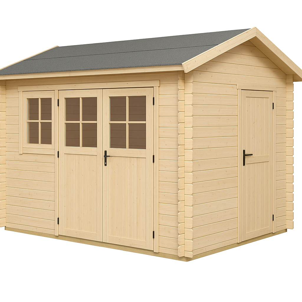 Abri de jardin en bois naturel, 243 x 216 x 300 cm