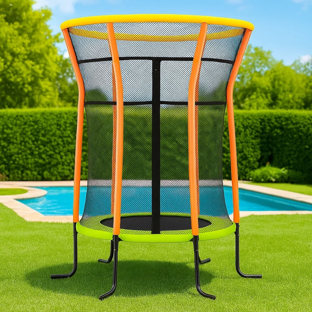 Trampoline rond 140x250 vert/orange pour usage extérieur - JKYmKdjf22xk