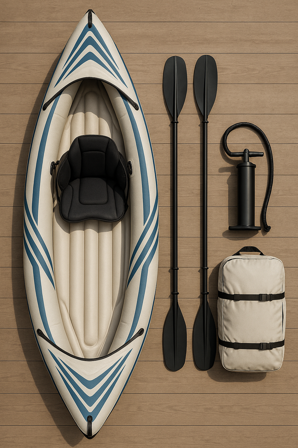 Kayak gonflable monoplace avec fonction de montage, beige/bleu, PVC, pour lac et rivière, 295 x 76 x 37 cm, hHUVLXT495dY