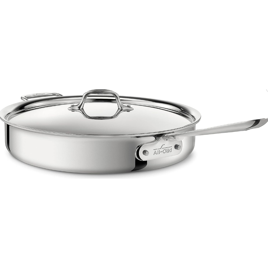 All-Clad D3 3-lagige Edelstahl-Bratpfanne, 6 Liter, induktionsgeeignet, ofen- und grillfest bis 315 °C, Töpfe & Pfannen, Silber