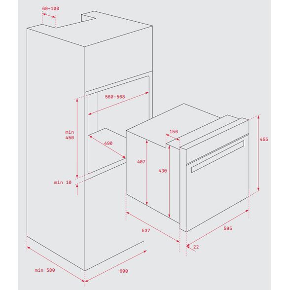Teka HBC 535 SS 48L Backofen mit LED-Anzeige, 2593W, Edelstahl, Schwarz
