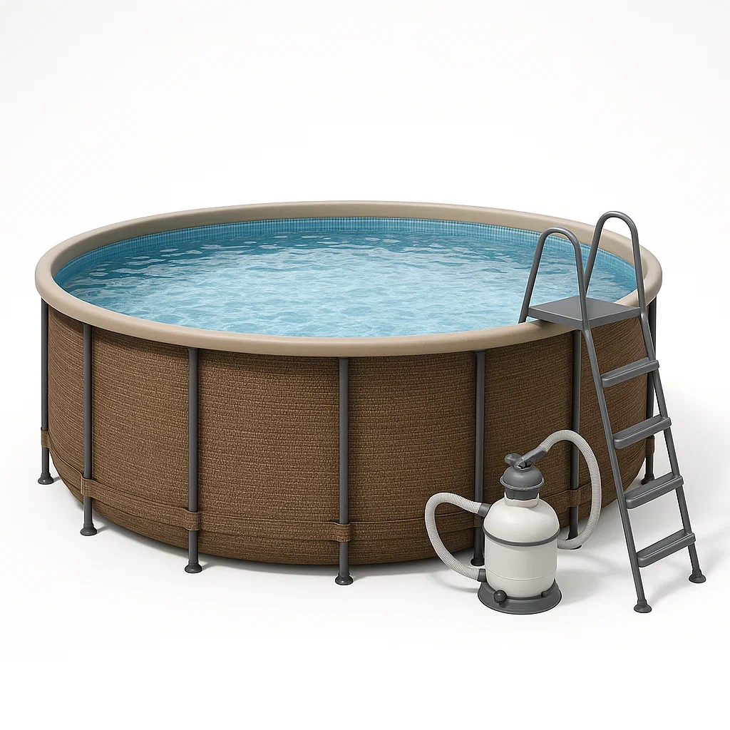 Runder, röhrenförmiger Swimmingpool, 358 x 98 cm Durchmesser, braun-grau, inklusive Filter und Leiter (QOaqory277Id)