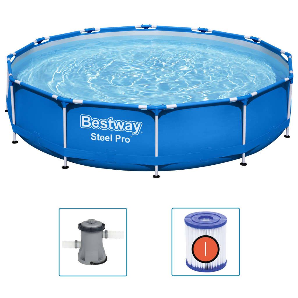 Vidaxl Bestway Steel Pro 6473l Abnehmbare Pool- und Filterpumpe Blau Ø366x76 cm