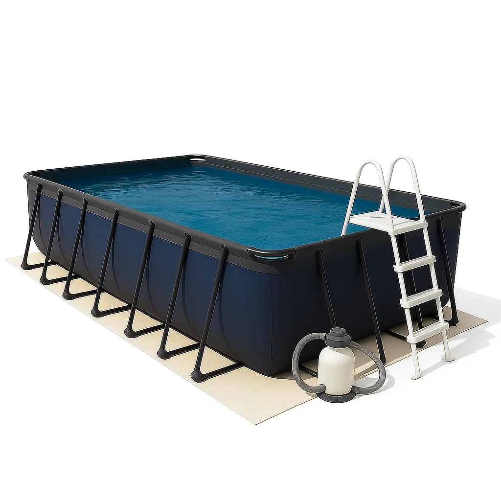 Piscine tubulaire rectangulaire 700 x 355 x 125 cm Bleu/Noir/Gris avec filtre et échelle qvUABWt178Iy