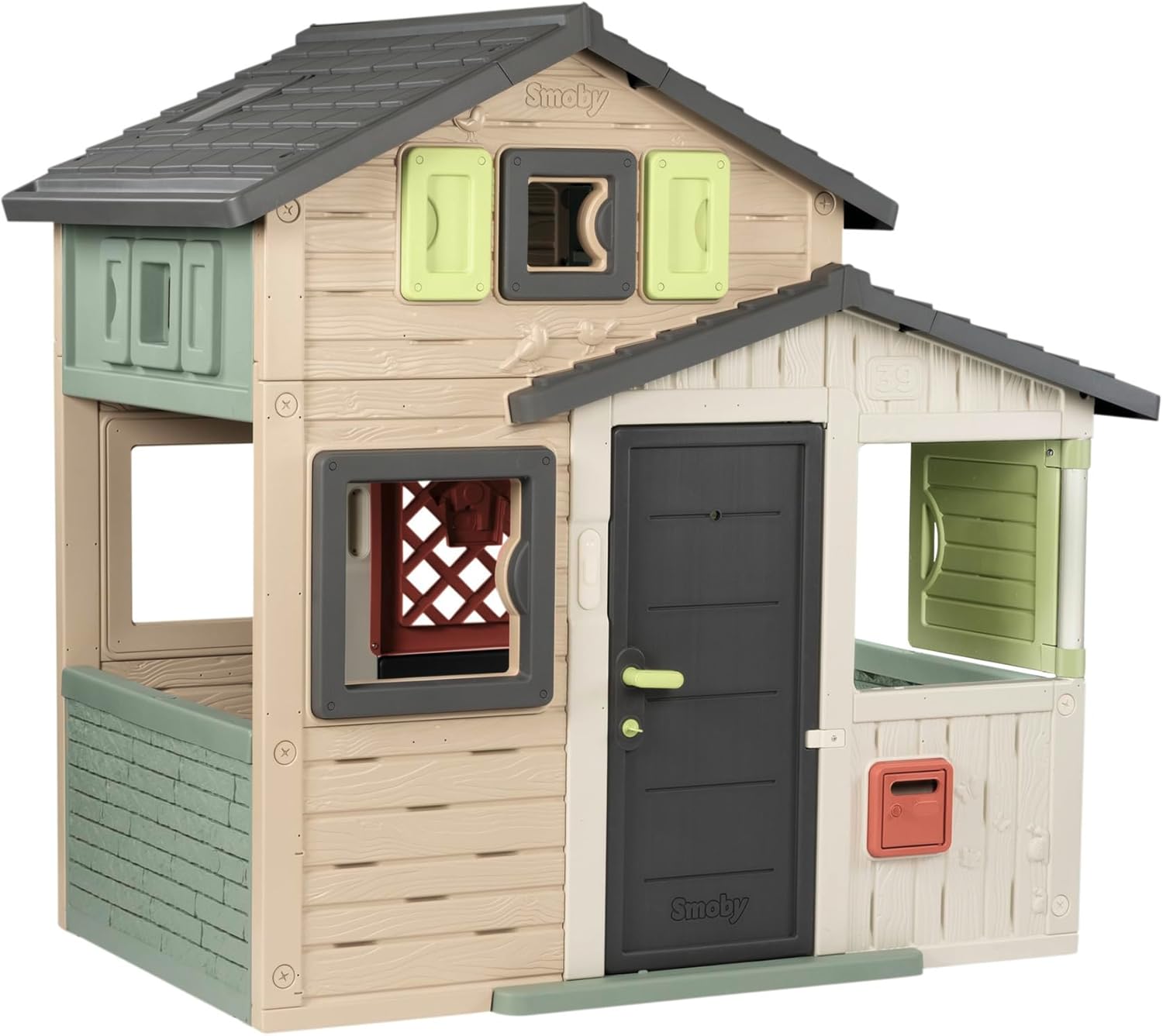 Smoby Life - Friends House EVO Spielhaus mit 2 Türen, 6 Fenstern und abnehmbarem Picknicktisch – Hergestellt aus recyceltem Material, UV-Schutz, für Kinder ab 3 Jahren (7600810208)