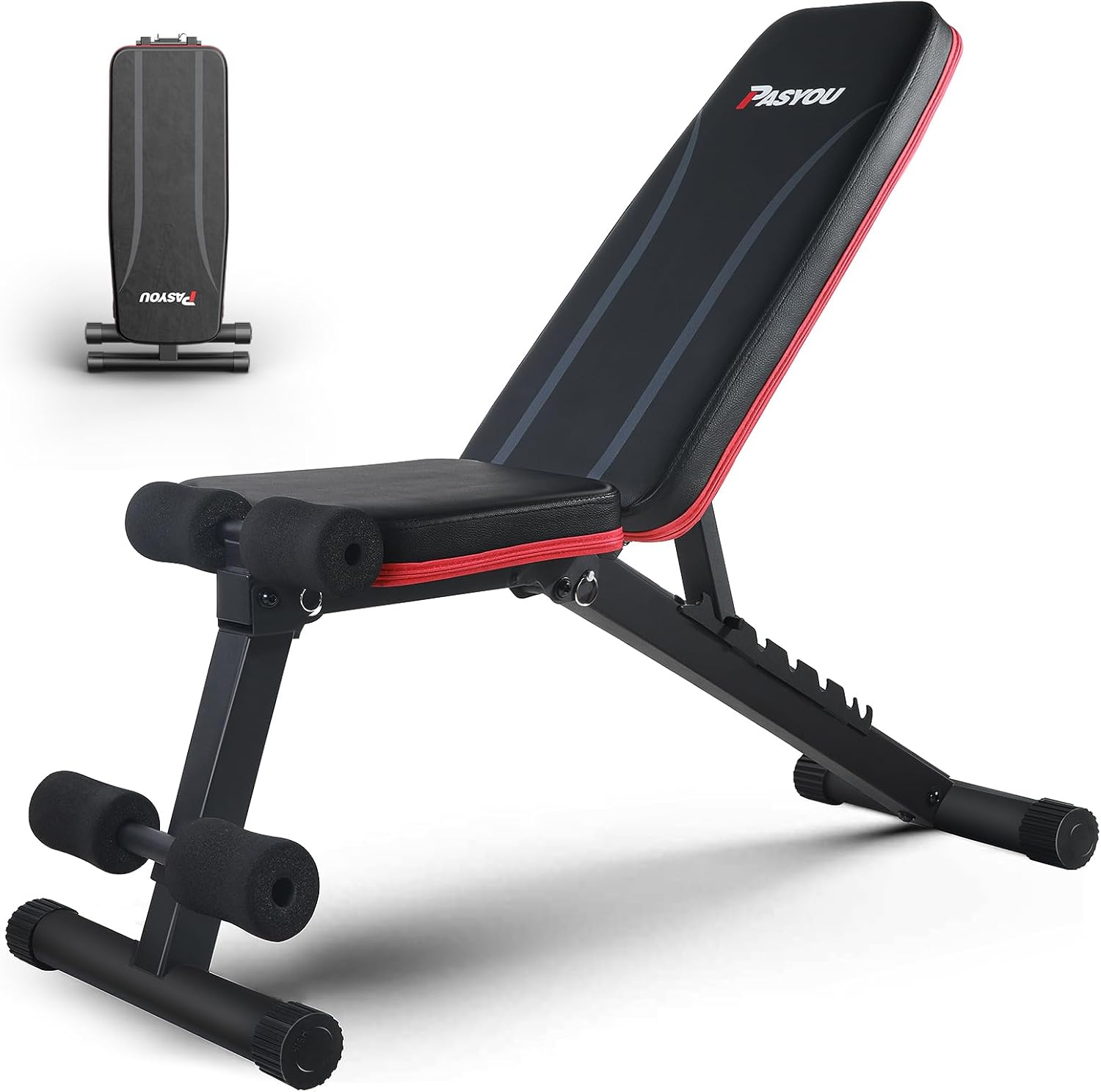 PASYOU Hantelbank, 7-in-1 klappbare Bauchmuskelbank, verstellbare Trainingsbank für Zuhause und Fitnessstudio, Schwarz, 230 kg Belastbarkeit – Modell PA300