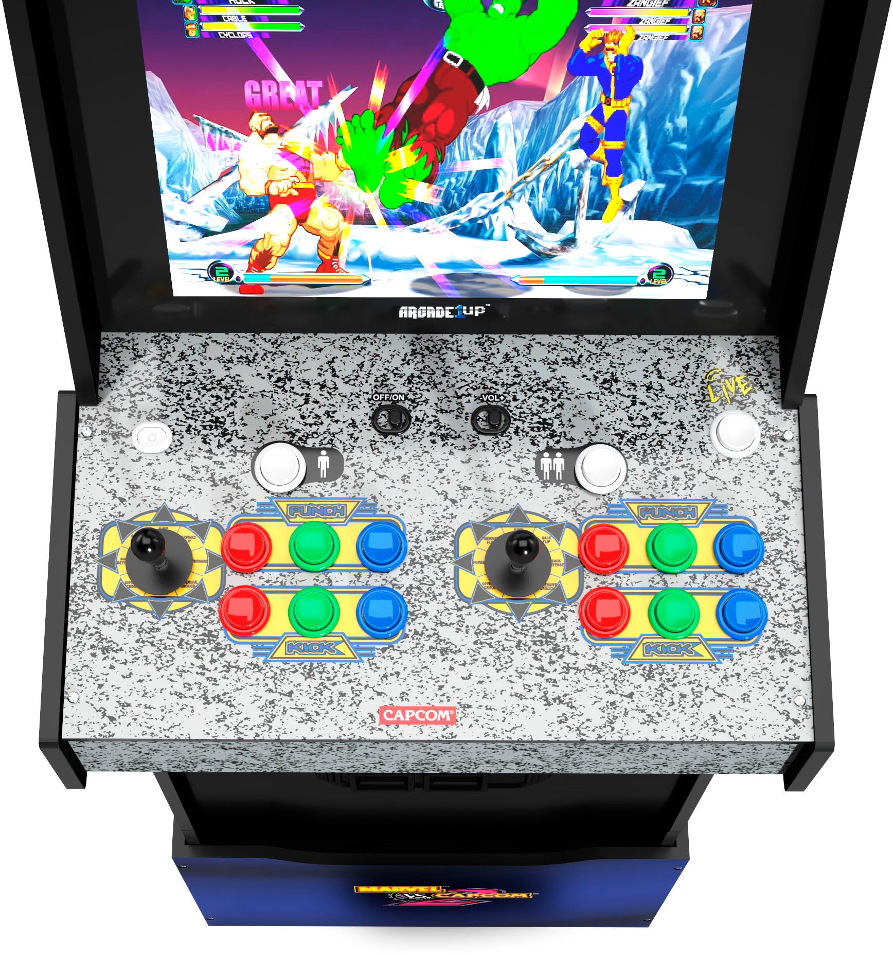 Arcade1Up – Marvel vs. Capcom 2 Arcade-Automat mit beleuchtetem Leuchtschild