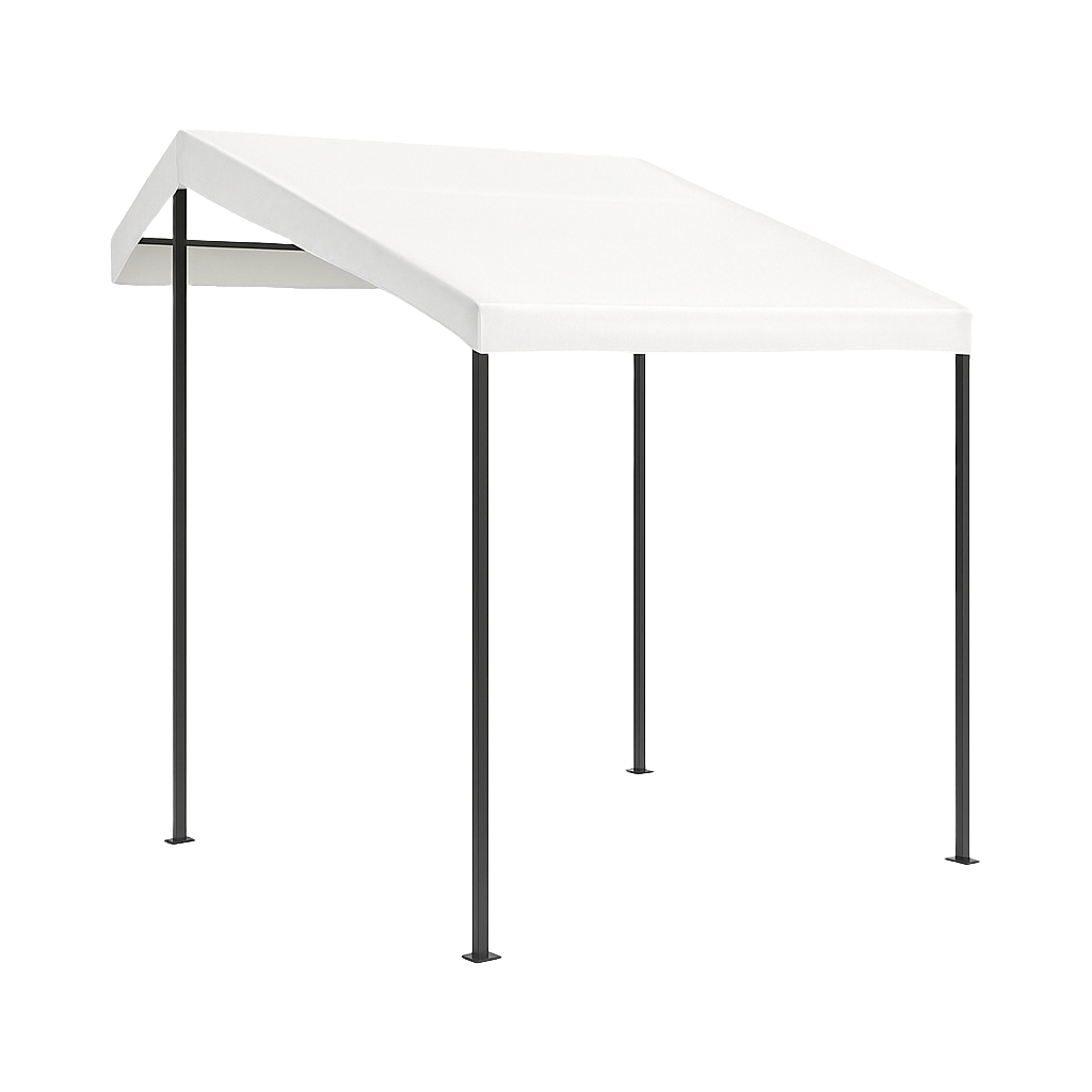 Gazebo à structure métallique avec toit incliné, acier blanc et polyester, pour terrasse de jardin, 300 x 300 x 257 cm