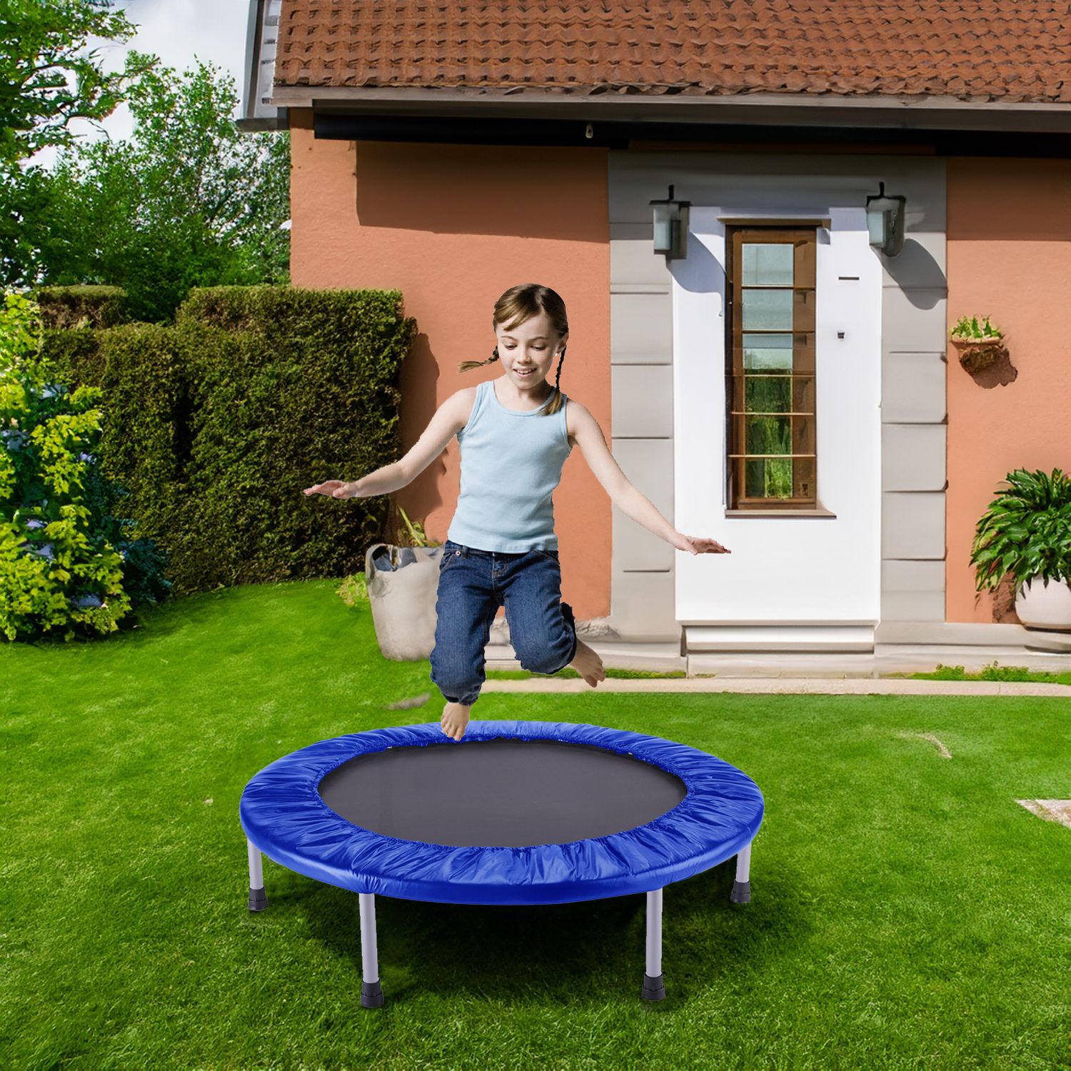Elastisches Betttrampolin, Outdoor-Spielzeug, Fitness, Blau, Ø 102 x 22,5 cm