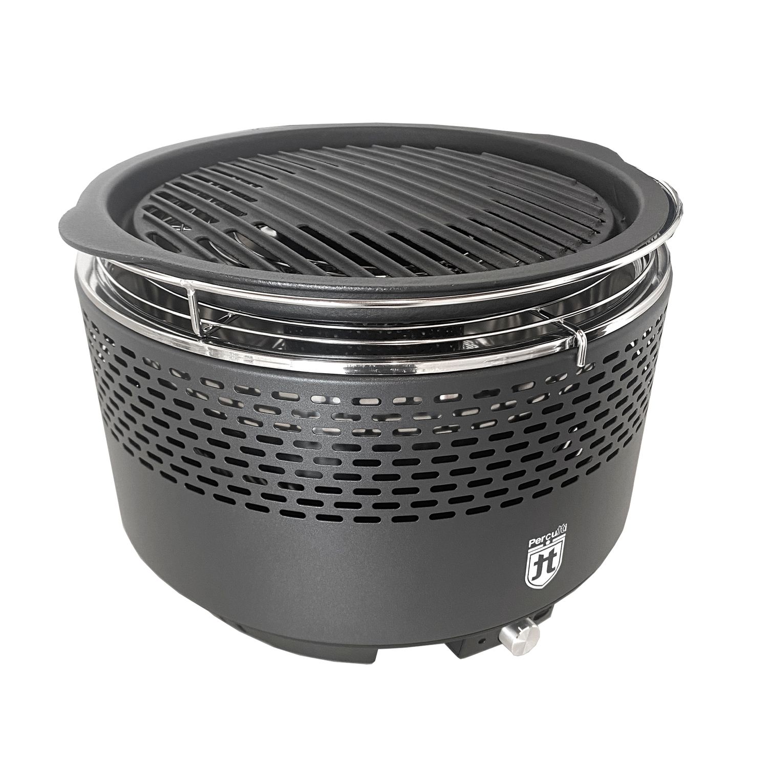 Percutti Tragbarer, rauchfreier Grill | USB-Ventilator | Holzkohlegrill mit Tragetasche | Schnelles und sauberes Grillen | Ideal für Balkon, Camping, Garten oder Terrasse