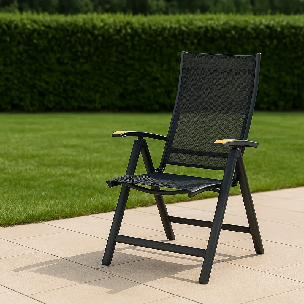 Chaise de jardin pliable, noire, en aluminium, 66 x 47 x 107 cm