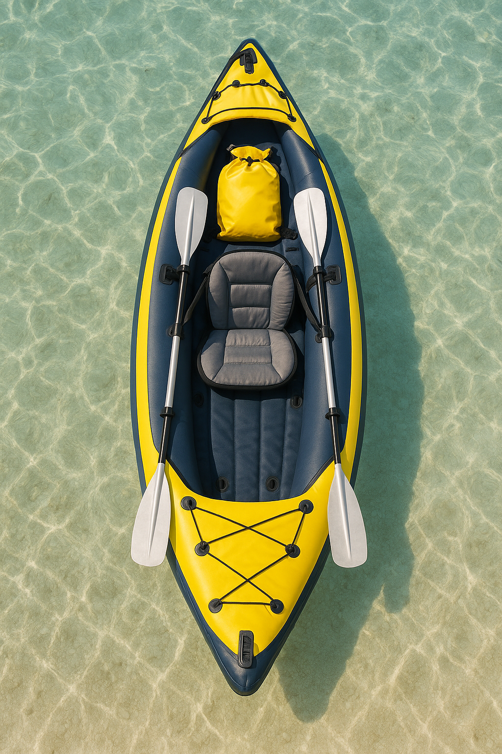 Kayak gonflable monoplace, facile à monter, en PVC jaune/gris foncé, idéal pour les lacs et les rivières, 320 x 82 x 34 cm (fefRewM499qW)