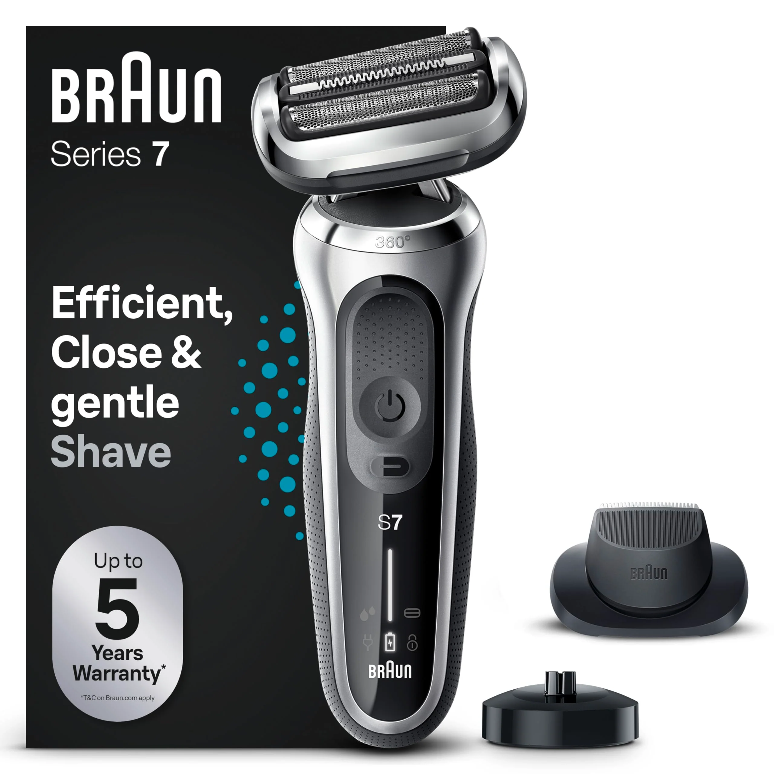 Braun Series 7 Elektrorasierer für Herren. Barttrimmer mit Präzisionstrimmeraufsatz. Ladestation. Für Nass- und Trockenrasur. Wiederaufladbar. Kabellos. 71-S4200cs. Silber