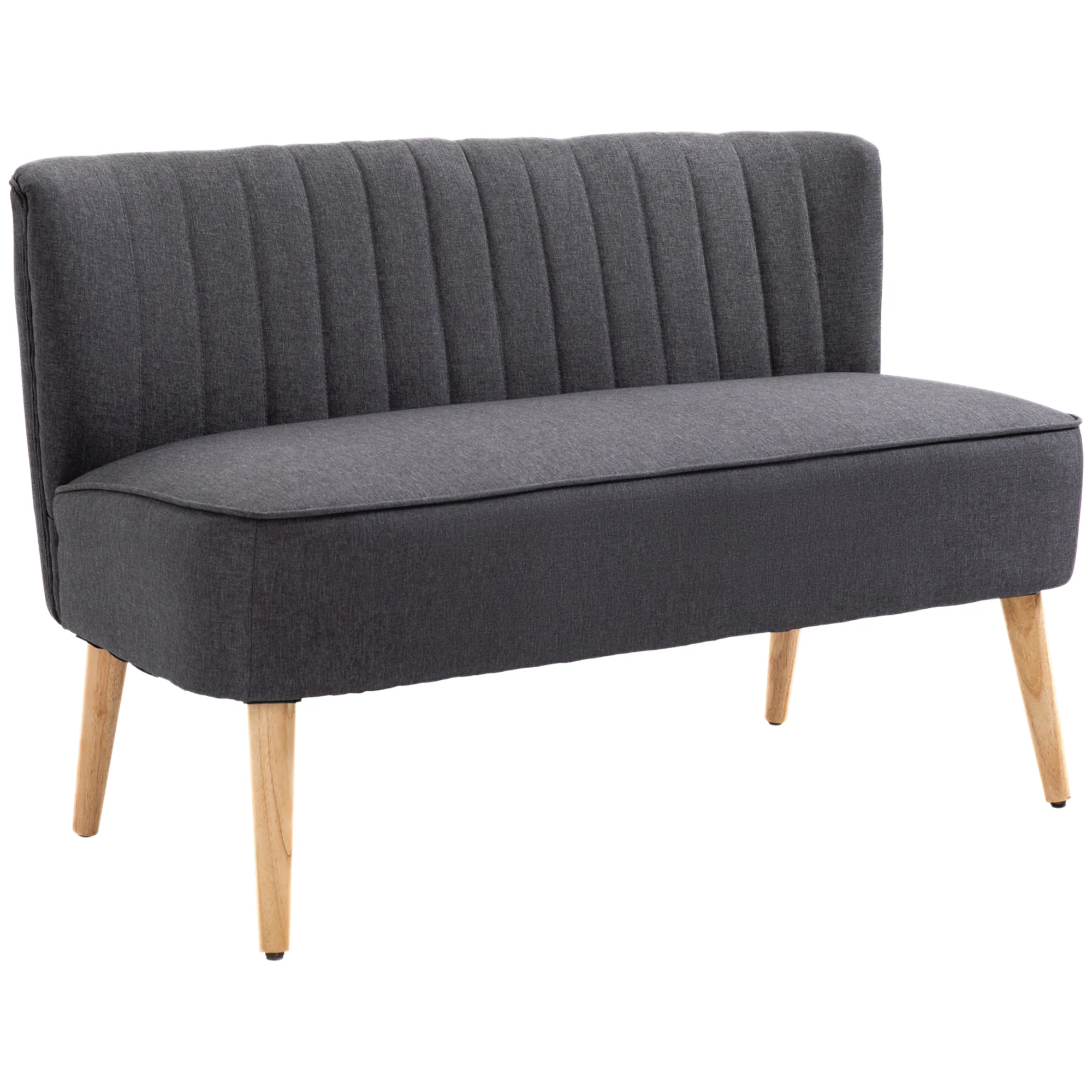 Modernes Leinensofa für 2 Personen. Kompaktes Sofa mit Polsterung und Holzbeinen. Grau.