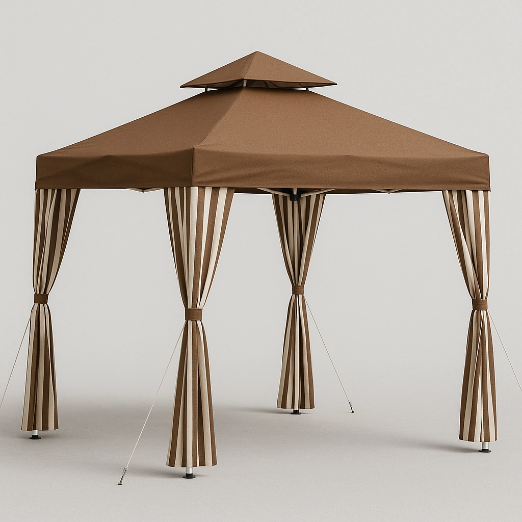 Tente de jardin pliante 3 x 3 x 3,5 m avec double toit et rideaux latéraux, structure en acier, polyester 160 g/m² marron/beige - SIQUvIL332jB