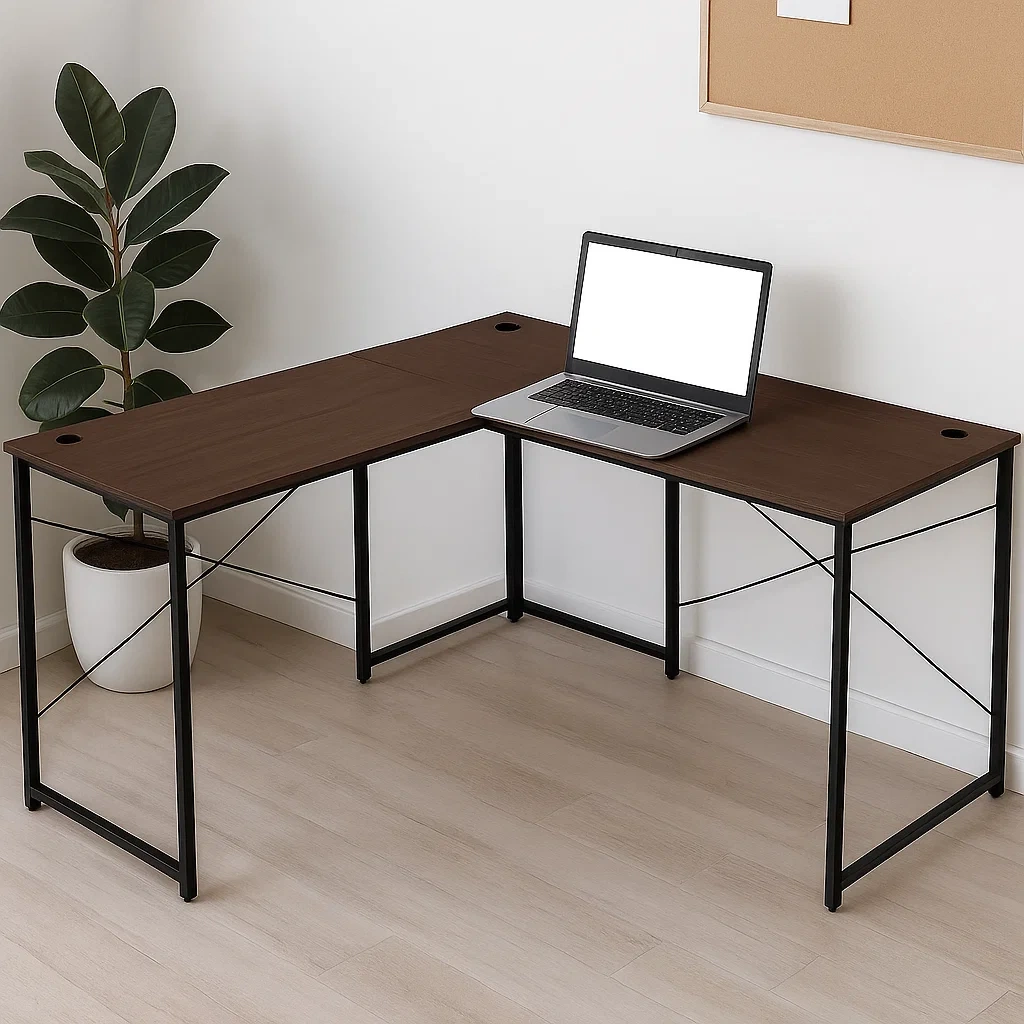 Bureau d'ordinateur en L 150 x 120 x 75 cm, marron et noir - hvQfilp293LU