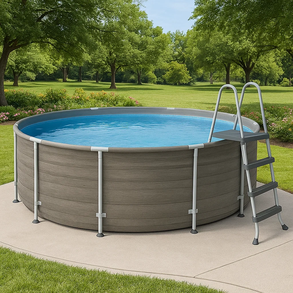 Runder, röhrenförmiger Aufstellpool 358x98 cm, Grau, mit Filter und Leiter, JsEJgyZ258HZ
