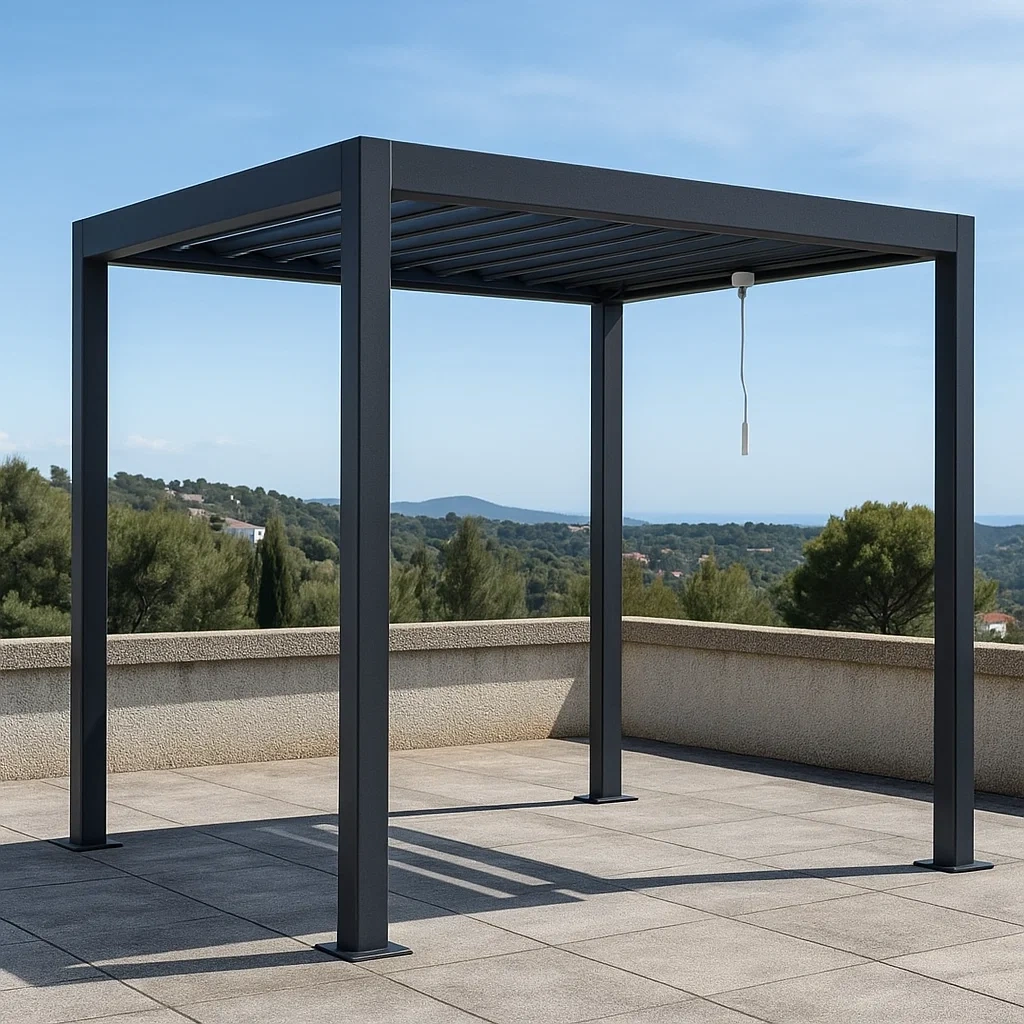 Pergola carrée en métal gris, toit fixe, résistante aux intempéries, 300 x 250 x 260 cm, pour terrasse - NNiBkgvXjr9w