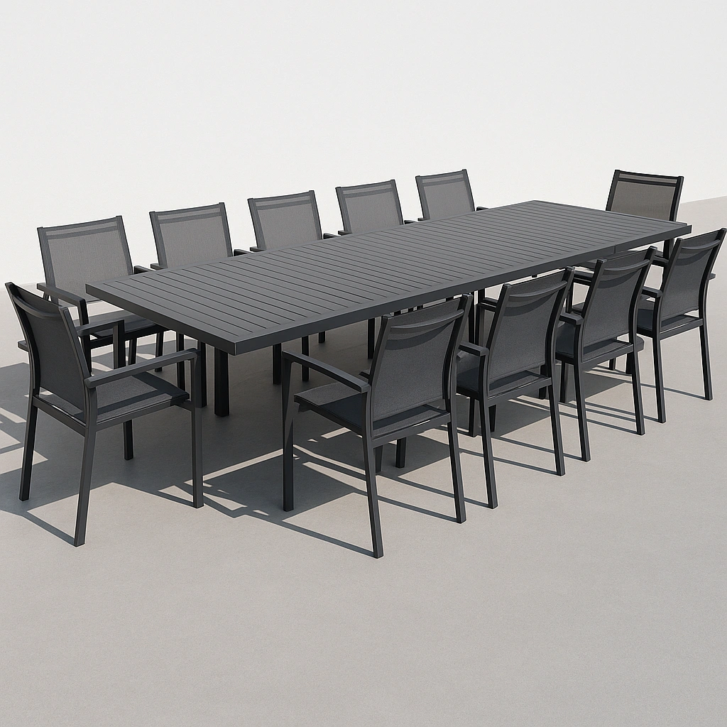 Ensemble de mobilier de jardin : table et chaises en aluminium noir