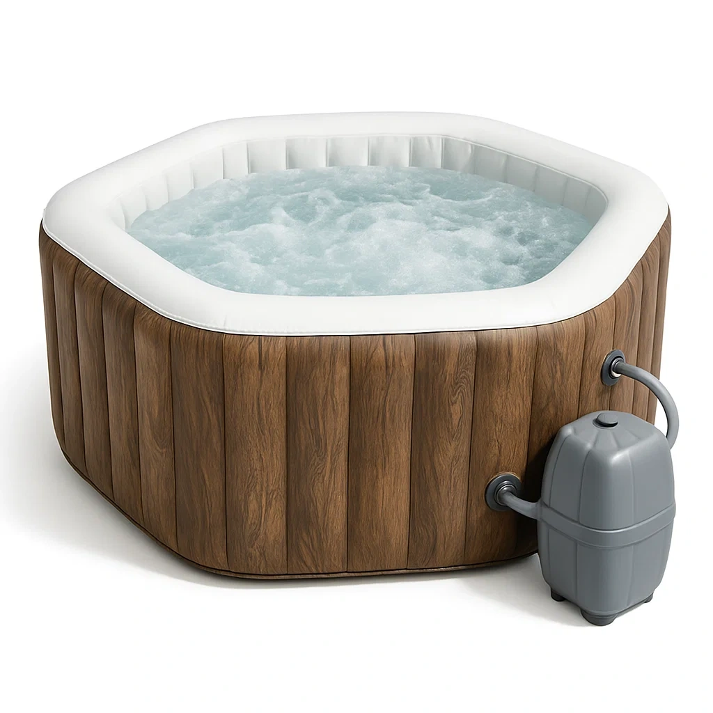 Aufblasbarer Whirlpool 180x180x71 cm 4 Personen achteckig Holzfarbe iMqXTjX353bQ
