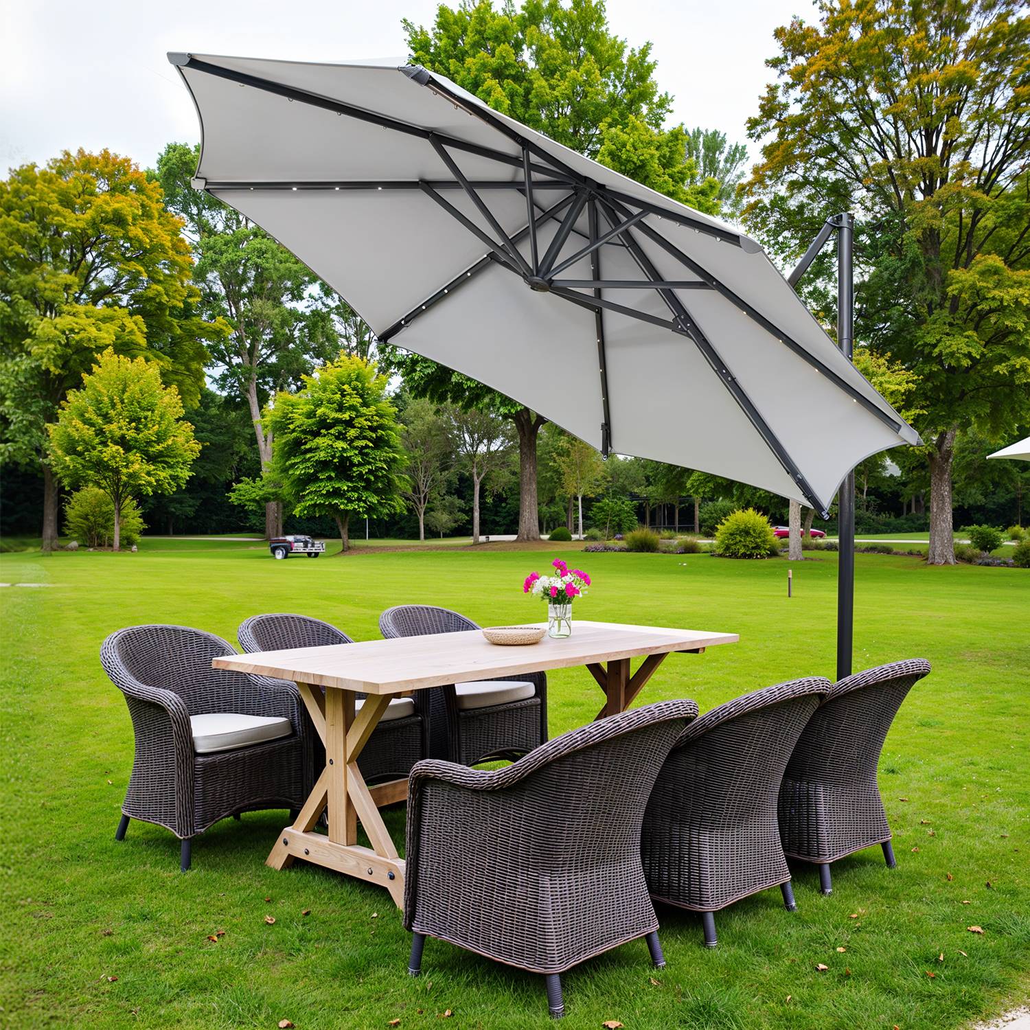 Drehbarer Hängeschirm mit Kurbel, Modell 2025, Taubengrau