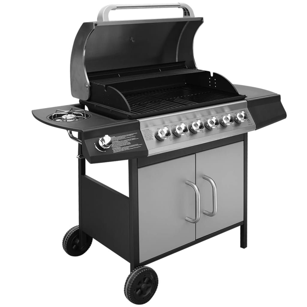 Vidaxl 6+1-Brenner-Gasgrill, Schwarz und Silber