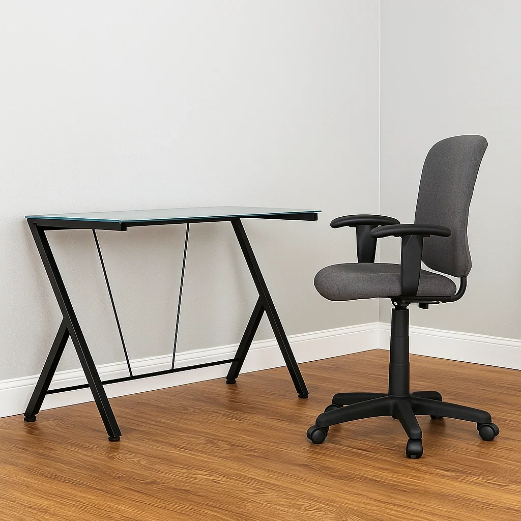 Bureau d'ordinateur, verre trempé et métal, noir et transparent, structure en Z, autoportant, 100 x 50 x 75 cm, pour bureau et espace de travail - JHHtI6iHCXDs