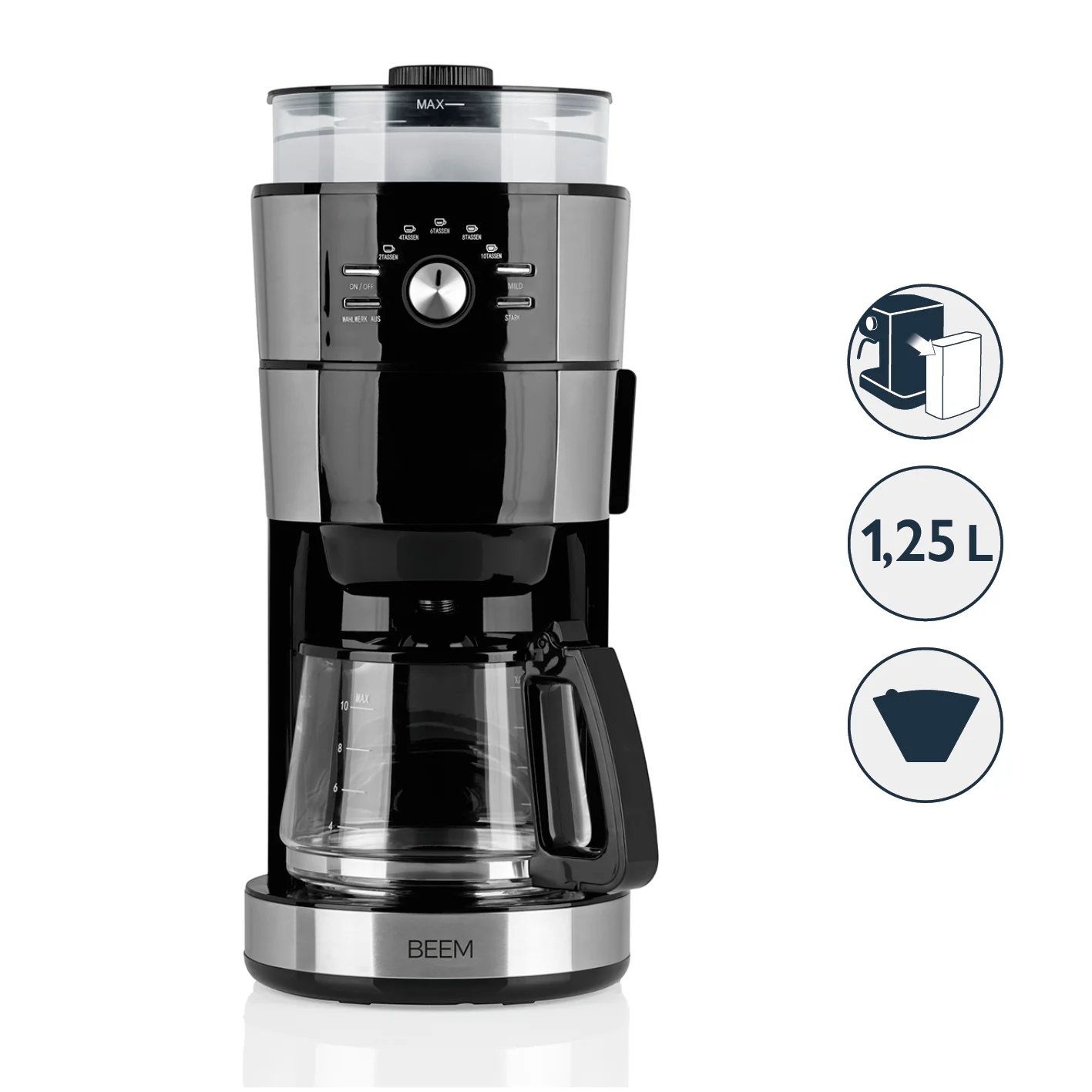 2025 FRISCHES-AROMA-INTENSIVES Filterkaffeegerät mit Mahlwerk – Glaskanne