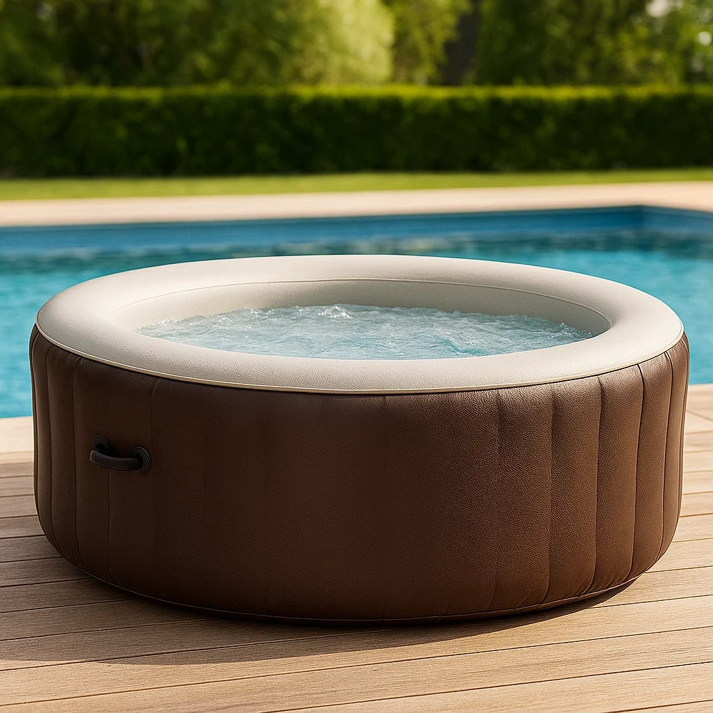 Spa gonflable rond pour 4 personnes, en PVC marron et blanc, diamètre 180 x 66 cm - 4h9brILVVJL9