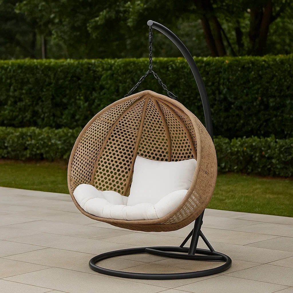 Fauteuil suspendu double beige en résine et métal pour extérieur 130×106×195 cm - zwpSPrX2Jtlg