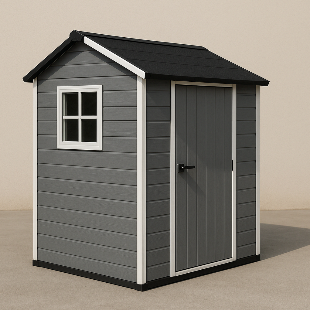 Abri de jardin en résine 180 x 150 x 240 cm, couleur grise GgIWkrF383UL