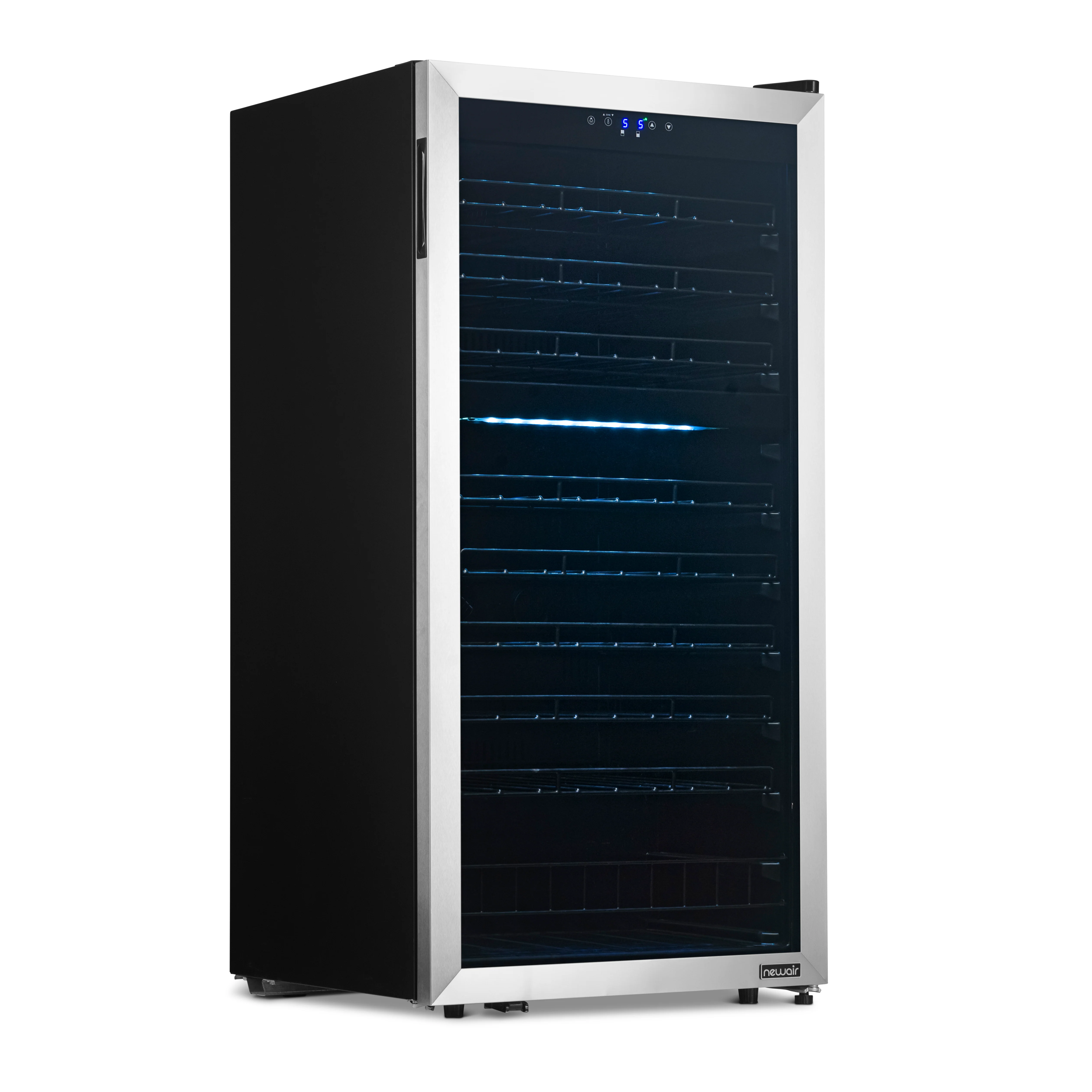 Newair® Weinkühlschrank aus Edelstahl, freistehend, Modelljahr 2025 – Platz für 76 Flaschen – 23 Flaschen mit Dual-Zone-Kühlung