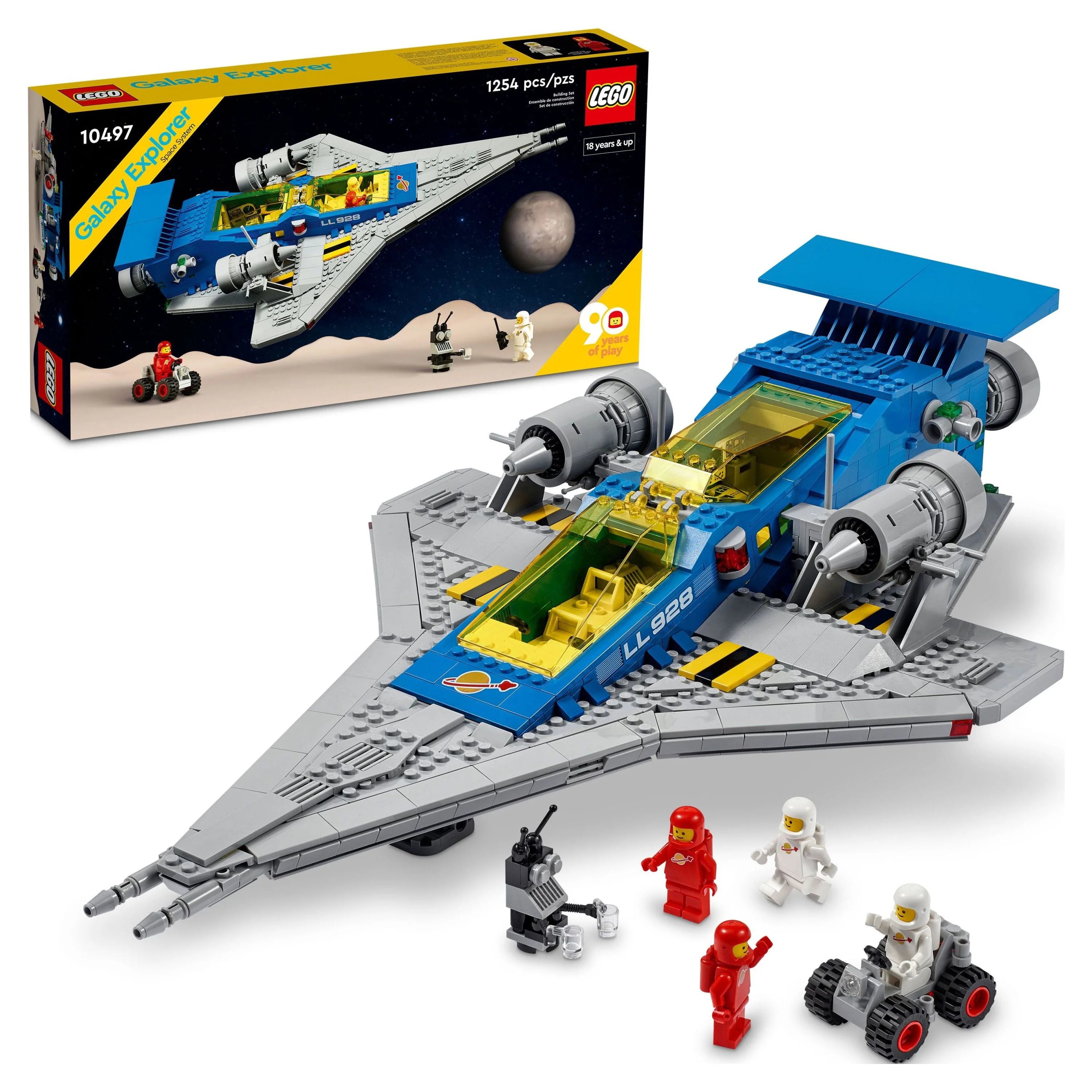 LEGO Icons Galactic Explorer 10497 – Sammleredition zum 90. Jubiläum, Klassisches Raumschiff mit Astronautenfiguren, Bauset für Erwachsene, Geschenkidee für Weltraumfans
