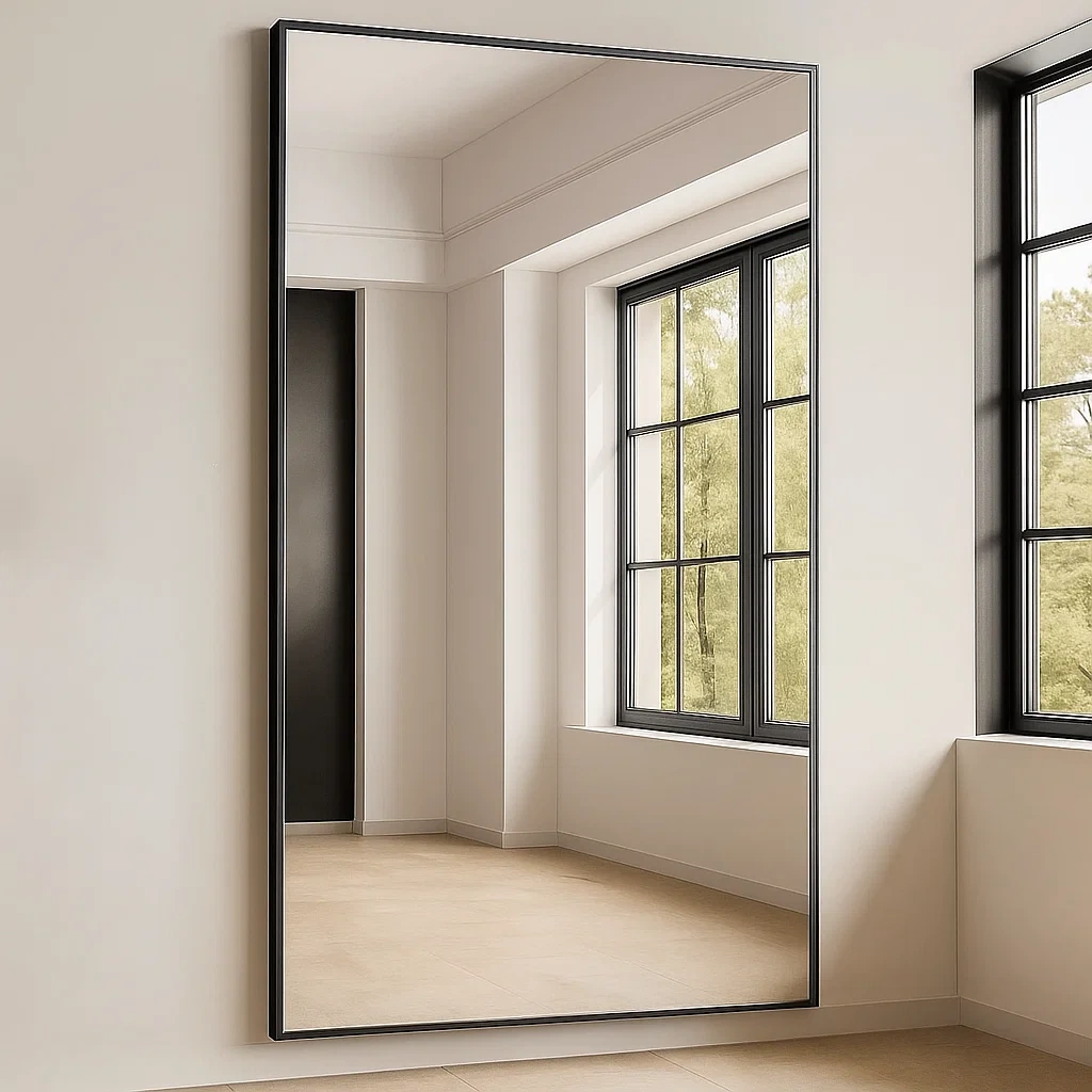 Miroir mural noir en métal, idéal pour le salon, 81 x 3 x 180 cm