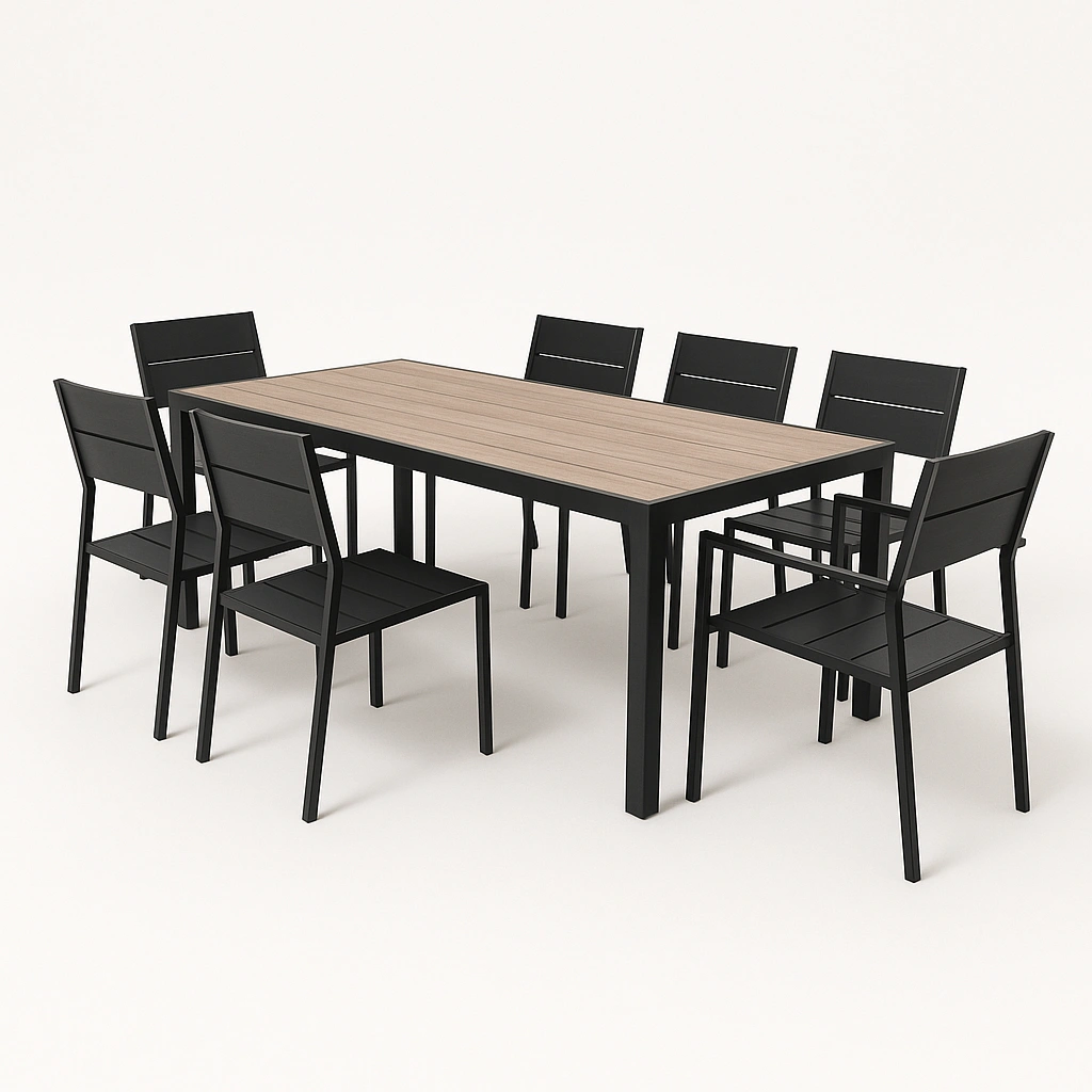 Ensemble de salle à manger de jardin avec table et chaises noires