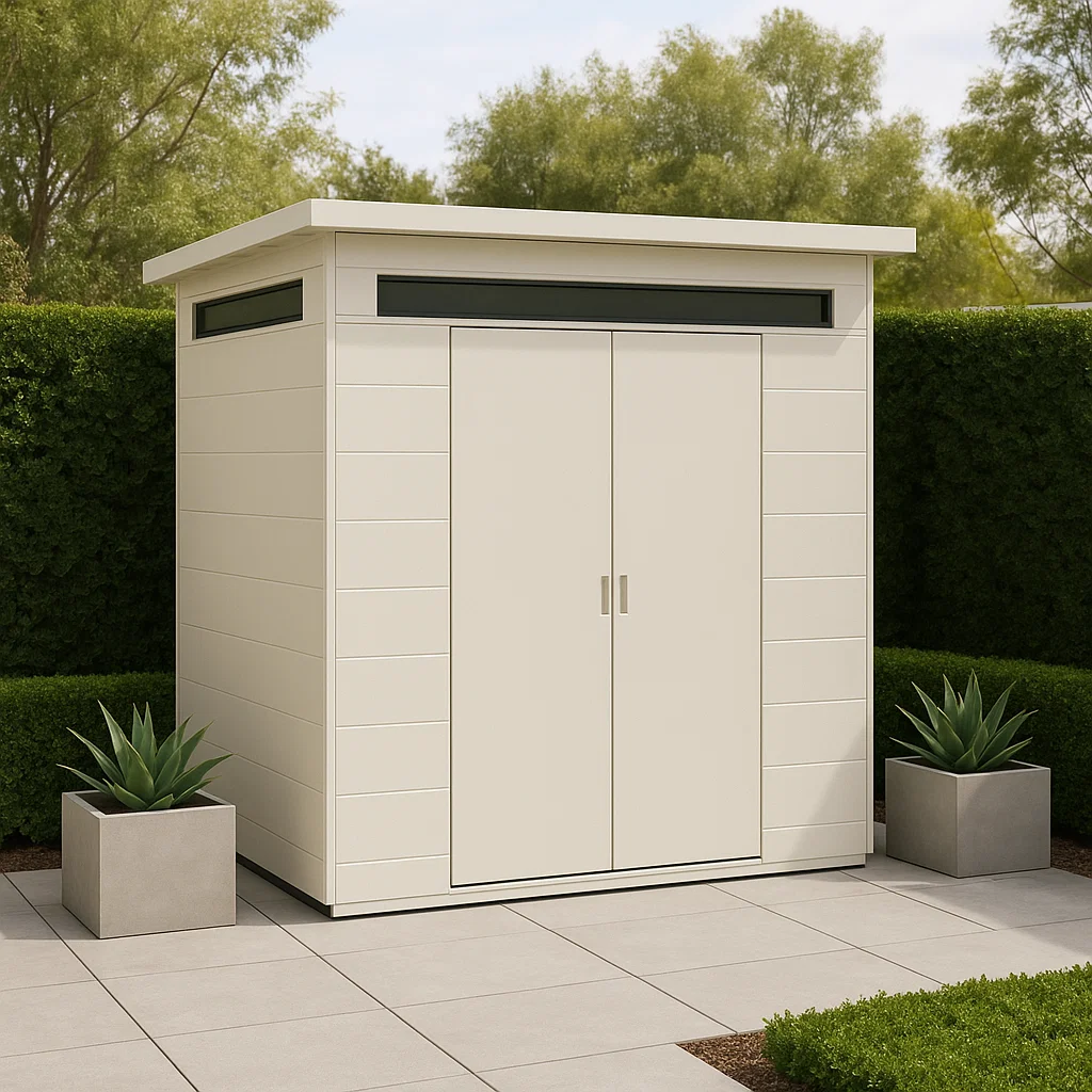 Abri de jardin en résine couleur crème avec portes à charnières pour usage extérieur, 210 x 140 x 190 cm VkRnpbu219qY