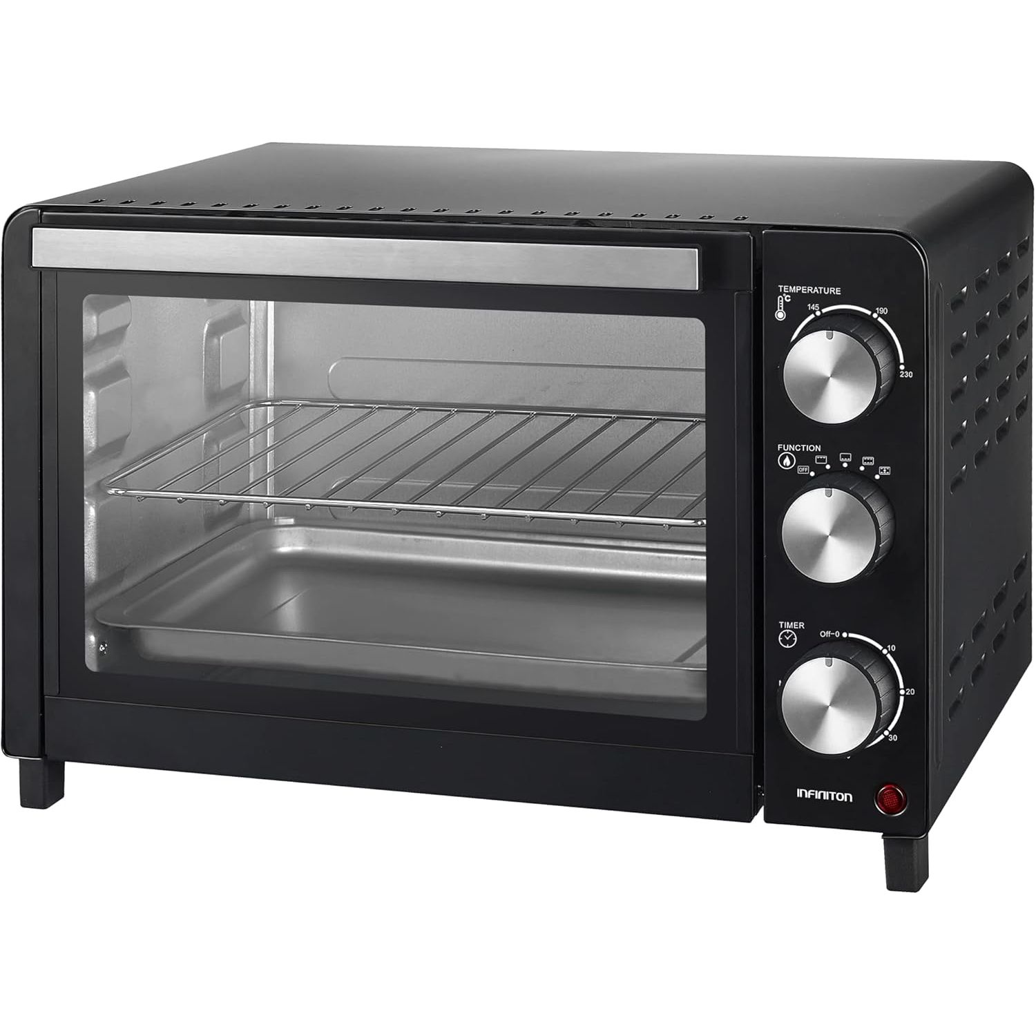 Infiniton HSM-A18N – Tischbackofen, Schwarz, 18 l, 1200 W, Doppelverglasung, Temperaturregelung, 60-Minuten-Timer.