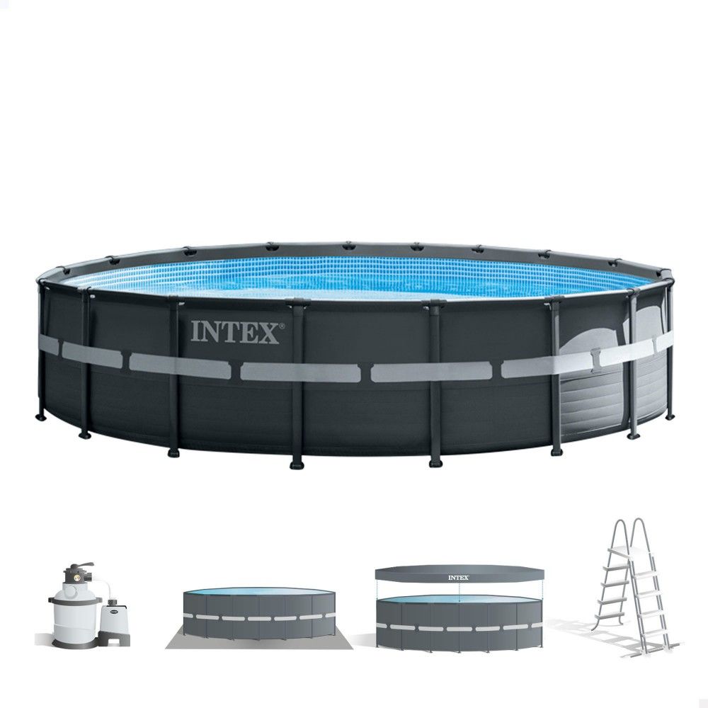 Intex 549x132 Dunkelgrauer runder PVC-Rohrpool zum Aufstellen mit Filterpumpe