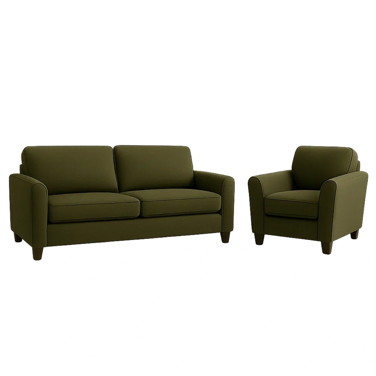 Ensemble canapé, 2 places et 1 place, tissu, vert olive, structurel, avec coussins, dimensions du canapé 180 x 80 x 85 cm, dimensions du fauteuil 80 x 80 x 85 cm - 7aJCHdbUxS24
