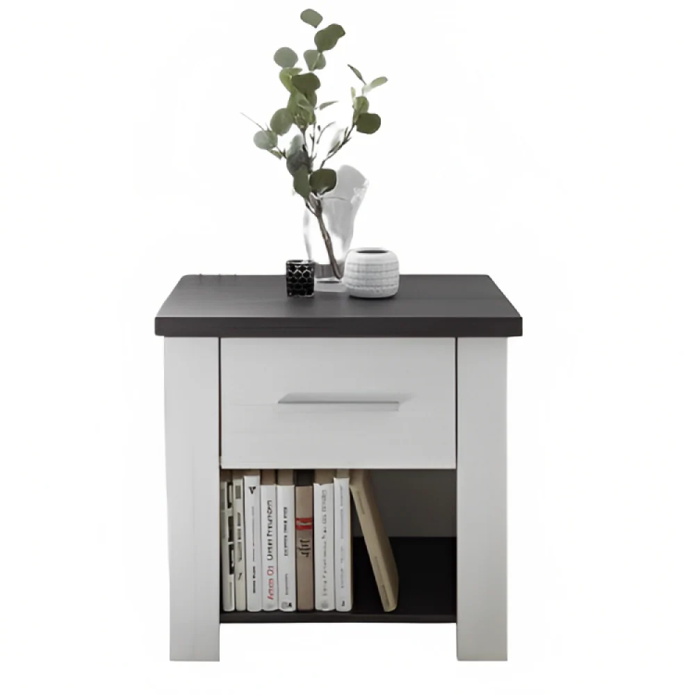 Siena Nachttisch in Weiß mit Holzoptik, 58 cm breit