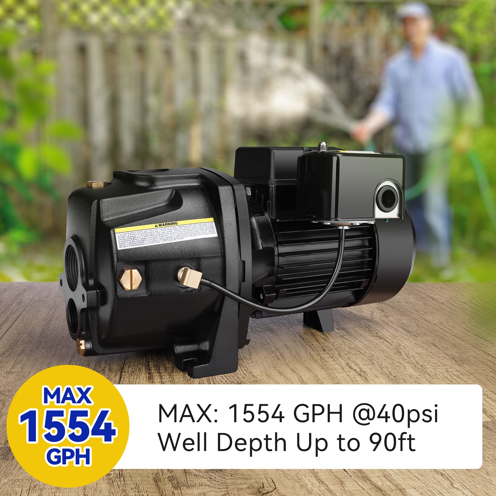 Acquaer 1 PS Jetpumpe für Flach- und Tiefbrunnen, Gusseisen mit Ejektor-Kit, Brunnentiefe bis zu 7,5 m oder 27 m, Dualspannung 115 V/230 V, automatischer Druckschalter